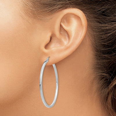 14K White Gold Square Tube Hoops, 45 x 2mm