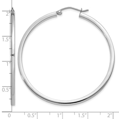 14K White Gold Square Tube Hoops, 45 x 2mm