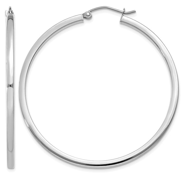 14k White Gold Square Tube Hoops, 45 x 2mm
