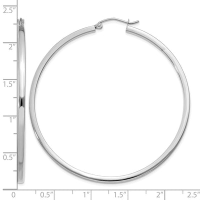 14K White Gold Square Tube Hoops, 55 x 2mm