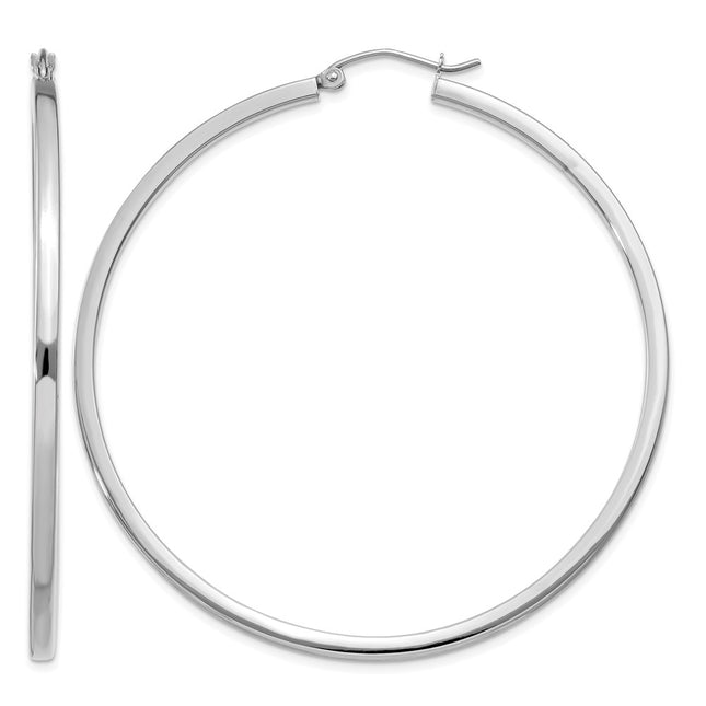 14k White Gold Square Tube Hoops, 55 x 2mm