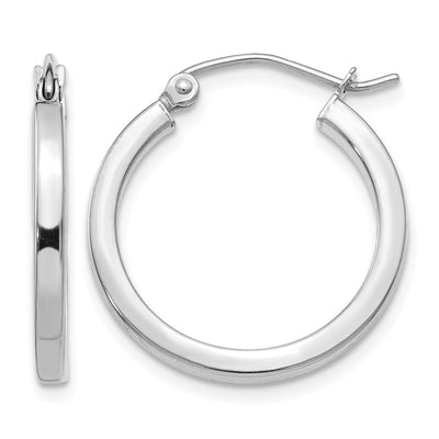 14K White Gold Square Tube Hoops, 20 x 2mm