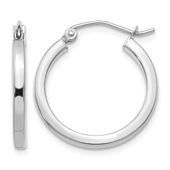 14k White Gold Square Tube Hoops, 20 x 2mm
