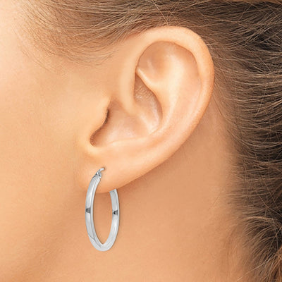14K White Gold Square Tube Hoops, 25 x 2mm