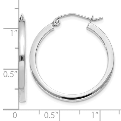 14K White Gold Square Tube Hoops, 25 x 2mm
