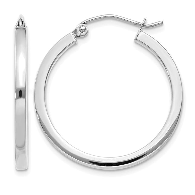 14k White Gold Square Tube Hoops, 25 x 2mm
