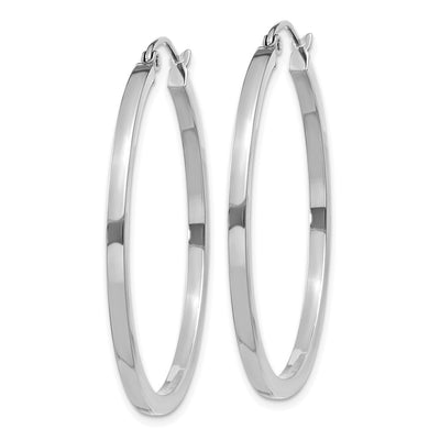 14K White Gold Square Tube Hoops, 35 x 2mm