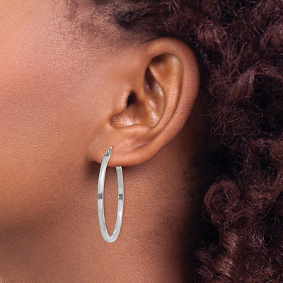 14K White Gold Square Tube Hoops, 35 x 2mm