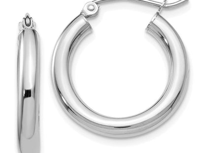 14K White Gold Polished Lightweight Tube Hoop Earrings (Style T1125L)