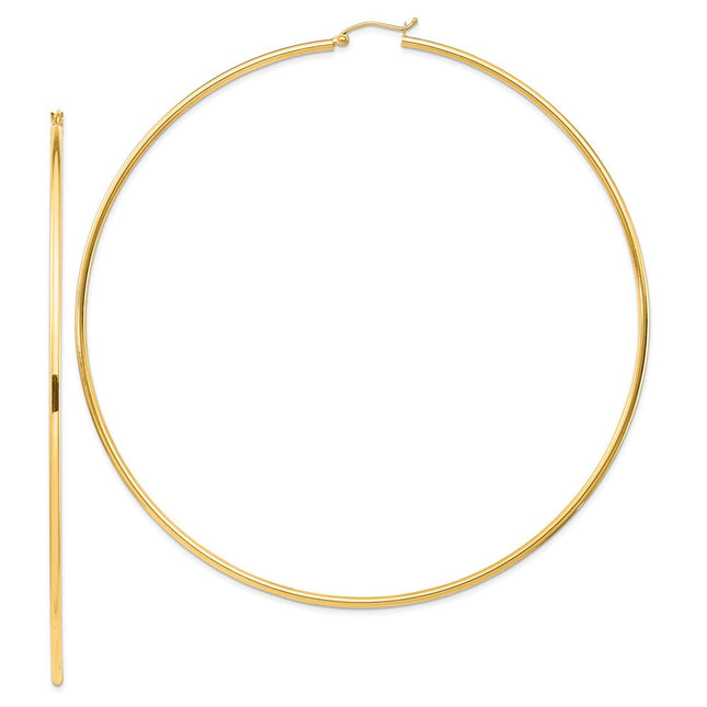 14k Polished Lightweight Round Tube Hoop Earrings, 100 x 2mm