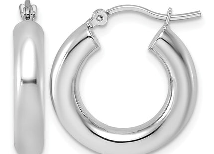 14k White Gold Polished Tube Hoop Earrings (Style T1162)