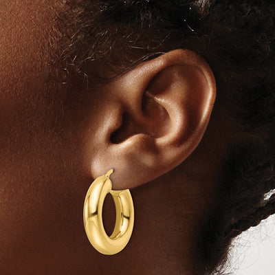 14K Polished Hollow Round Tube Round Hoop Earrings