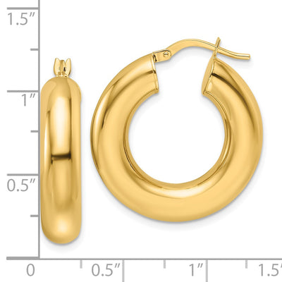 14K Polished Hollow Round Tube Round Hoop Earrings