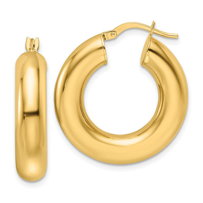 14K Polished Hollow Round Tube Round Hoop Earrings
