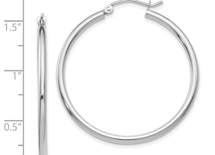 14k White Gold Polished Tube Hoop Earrings (Style T825)