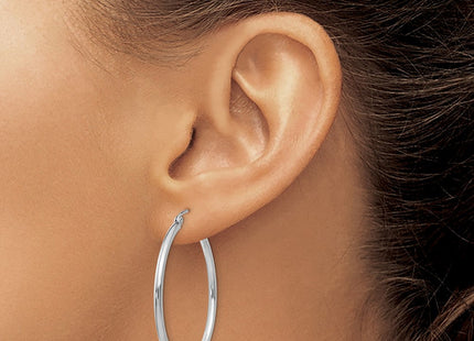 14K White Gold Polished Lightweight Tube Hoop Earrings (Style T825L)