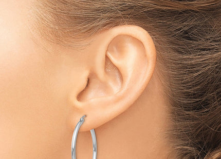 14k White Gold Polished Tube Hoop Earrings (Style T826)