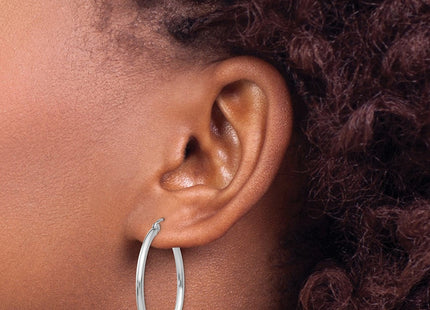 14K White Gold Polished Lightweight Tube Hoop Earrings (Style T826L)