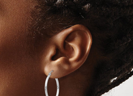14k White Gold Polished Tube Hoop Earrings (Style T827)