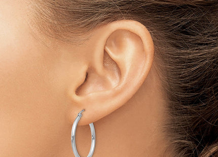 14K White Gold Polished Lightweight Tube Hoop Earrings (Style T827L)