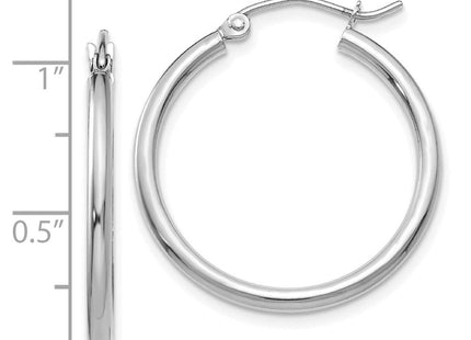 14K White Gold Polished Lightweight Tube Hoop Earrings (Style T827L)