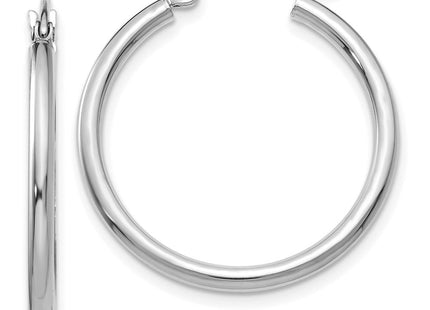 14K White Gold Polished Lightweight Tube Hoop Earrings (Style T827L)
