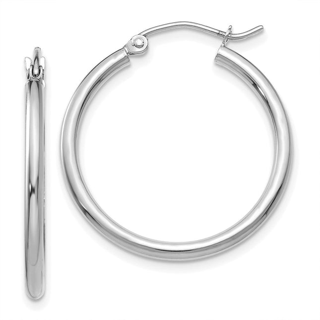 14k White Gold Polished Tube Hoop Earrings, 25 x 2mm