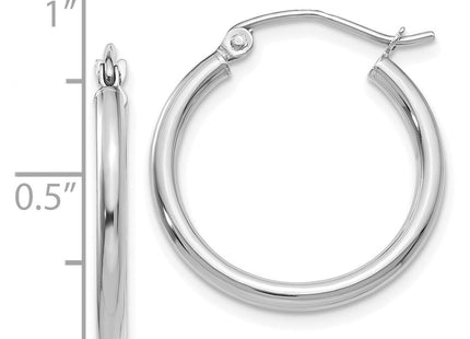 14K White Gold Polished Lightweight Tube Hoop Earrings (Style T828L)