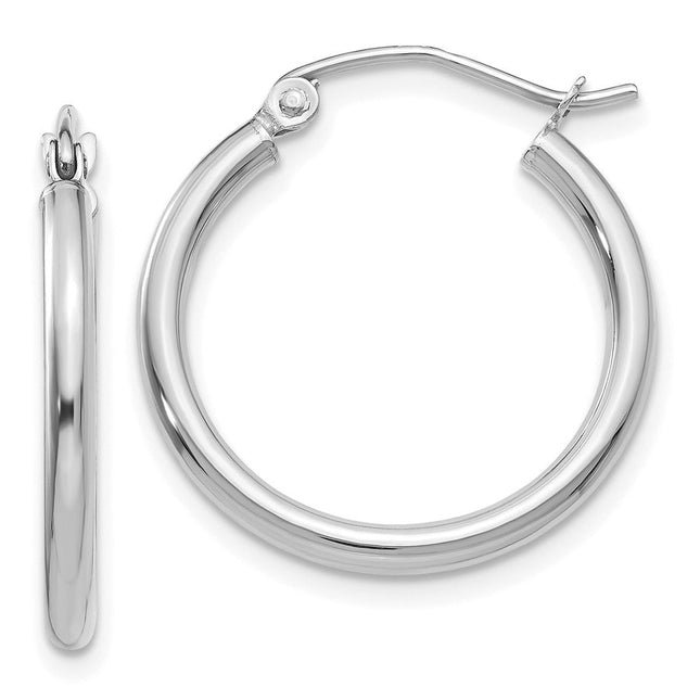 14K White Gold Polished Lightweight Tube Hoop Earrings, 20 x 2mm