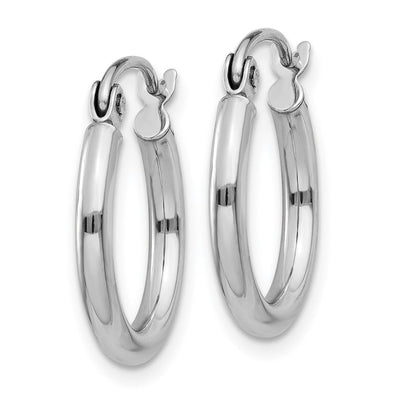 14K White Gold Polished Tube Hoop Earrings, 15 x 2mm