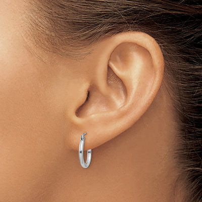 14K White Gold Polished Tube Hoop Earrings, 15 x 2mm