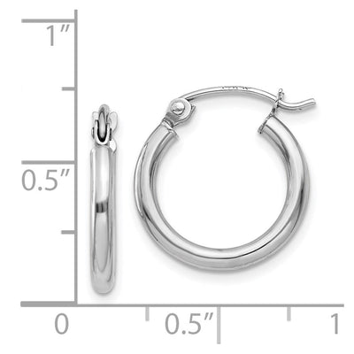 14K White Gold Polished Tube Hoop Earrings, 15 x 2mm