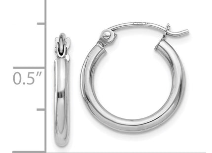 14K White Gold Polished Lightweight Tube Hoop Earrings (Style T829L)