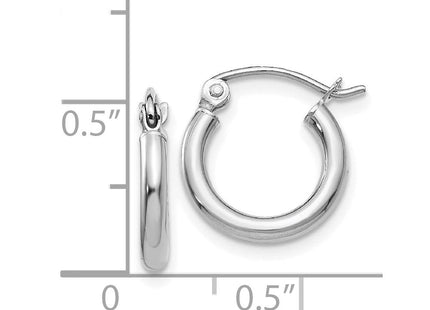 14K White Gold Polished Lightweight Tube Hoop Earrings (Style T830L)