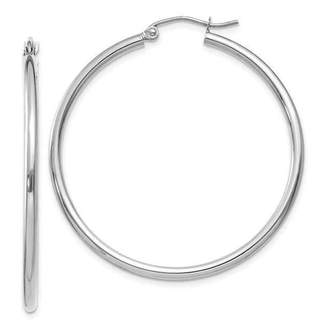 14k White Gold Polished Tube Hoop Earrings, 40 x 2mm
