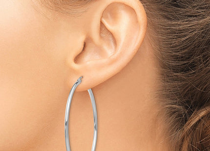 14k White Gold Polished Tube Hoop Earrings (Style T833)