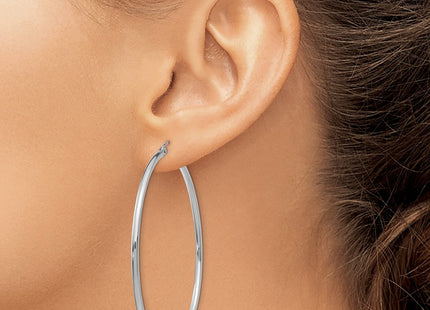 14K White Gold Polished Lightweight Tube Hoop Earrings (Style T834L)
