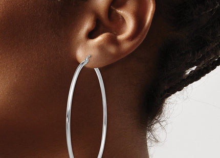 14K White Gold Polished Lightweight Tube Hoop Earrings (Style T835L)