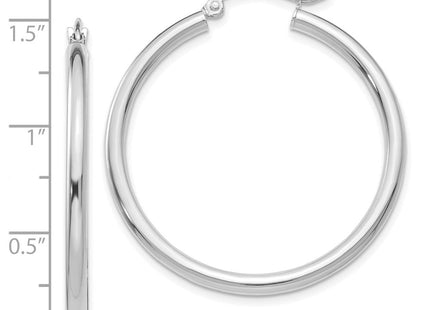 14k White Gold Polished Tube Hoop Earrings (Style T837)