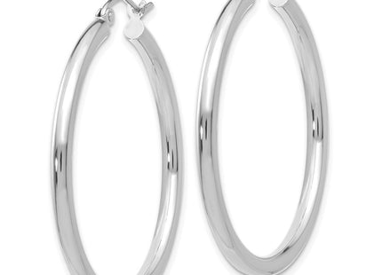 14K White Gold Polished Lightweight Tube Hoop Earrings (Style T837L)