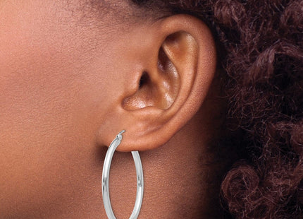 14K White Gold Polished Lightweight Tube Hoop Earrings (Style T837L)