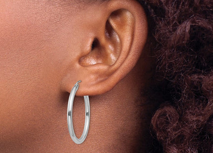 14K White Gold Polished Lightweight Tube Hoop Earrings (Style T838L)