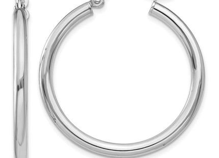 14K White Gold Polished Lightweight Tube Hoop Earrings (Style T838L)