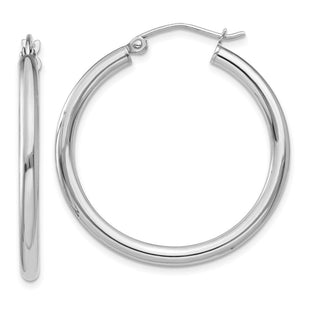 14K White Gold Polished Lightweight Tube Hoop Earrings (Style T838L)