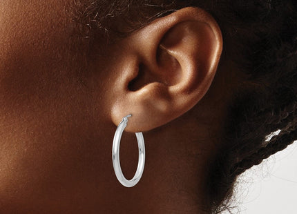 14k White Gold Polished Tube Hoop Earrings (Style T839)