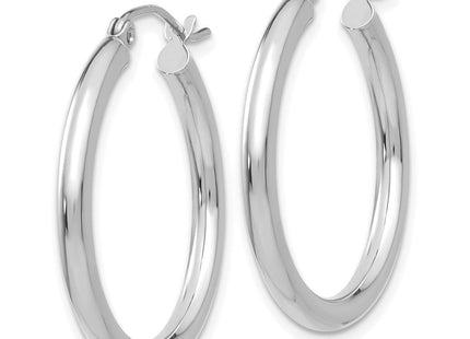 14K White Gold Polished Lightweight Tube Hoop Earrings (Style T839L)