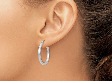 14K White Gold Polished Lightweight Tube Hoop Earrings (Style T839L)