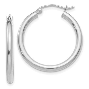 14K White Gold Polished Lightweight Tube Hoop Earrings (Style T839L)