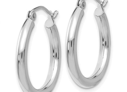 14K White Gold Polished Lightweight Tube Hoop Earrings (Style T840L)