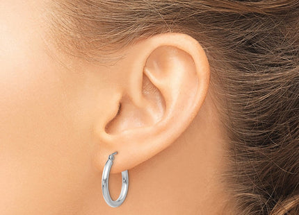 14K White Gold Polished Lightweight Tube Hoop Earrings (Style T840L)